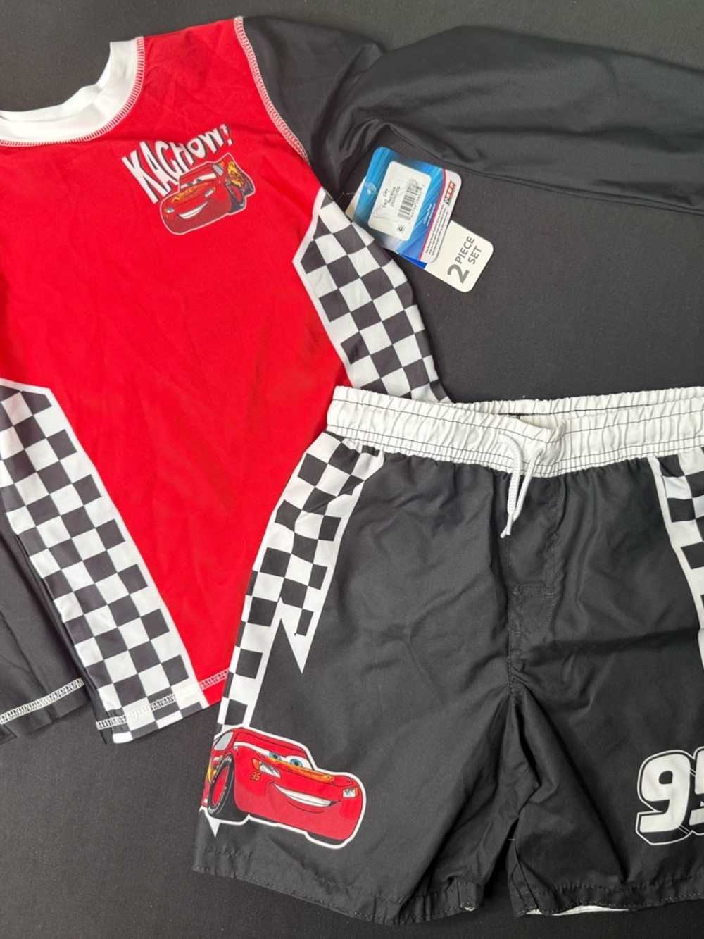 NWT Disney Pixar Cars Rash Guard & Swim Shorts Set - Red & Black size 6/7